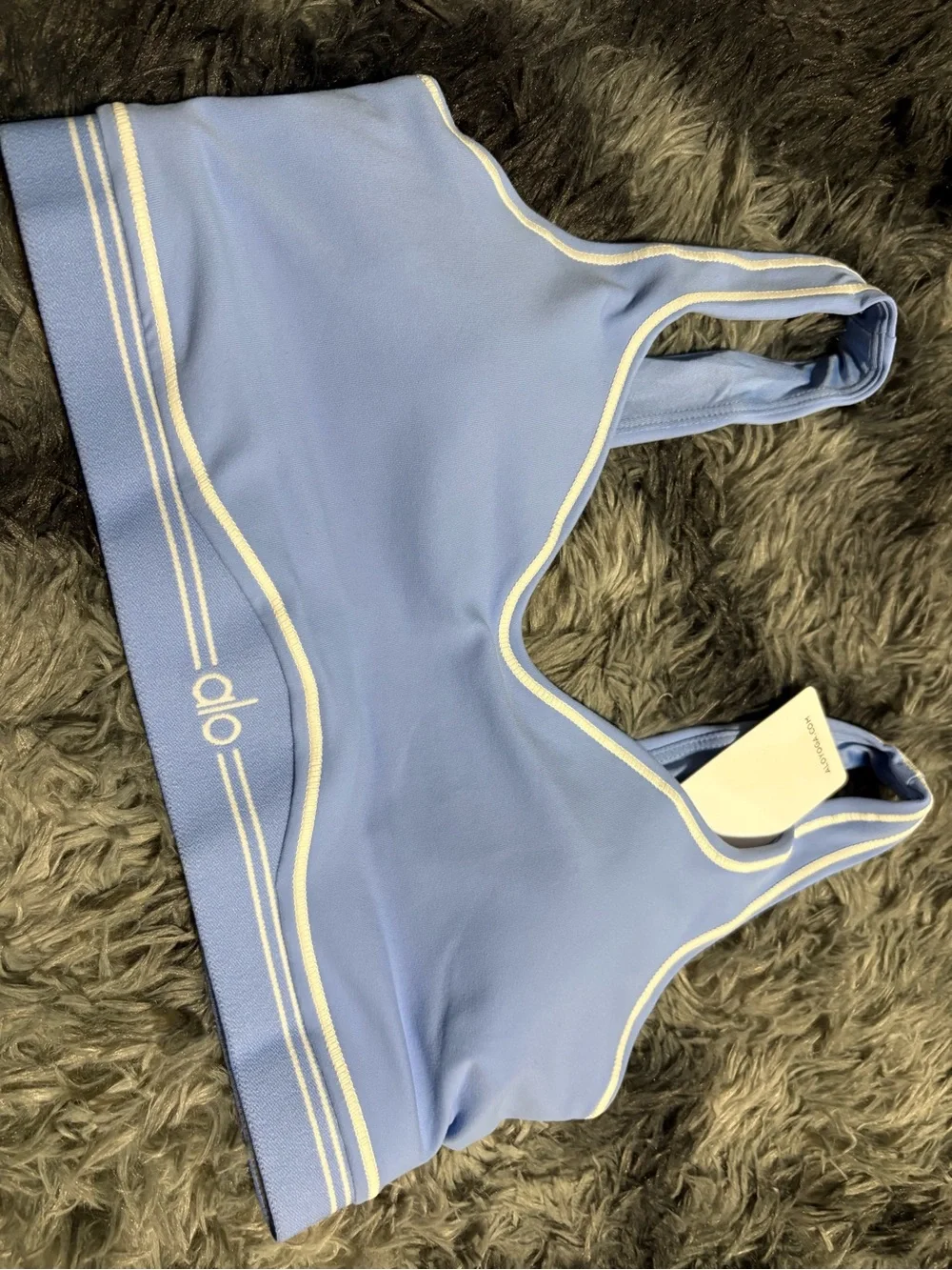 ALO Yoga set  Sky Blue Top with White Piping